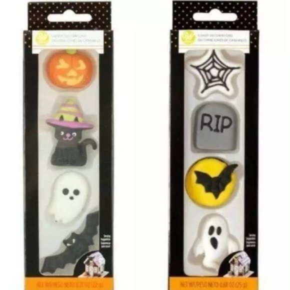 Wilton Halloween Ghost RIP Bats Icing Decorations 8 Pc Shimmering Baking - Picture 1 of 3